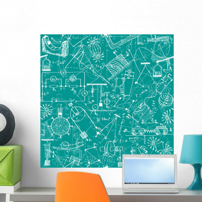 Physics Seamless Pattern Wall Decal shown on a wall