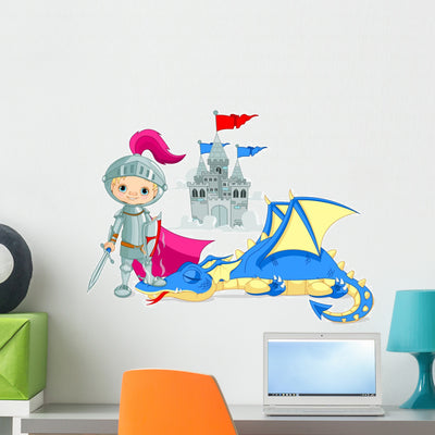 Dragon and Knight Wall Decal shown on a wall
