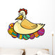 Hen Hatching Easter Eggs Cartoon Illustration Wall Decal