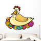 Hen Hatching Easter Eggs Cartoon Illustration Wall Decal
