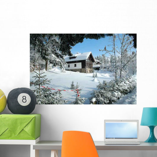Winter Snow-Covered Cabin Wall Decal