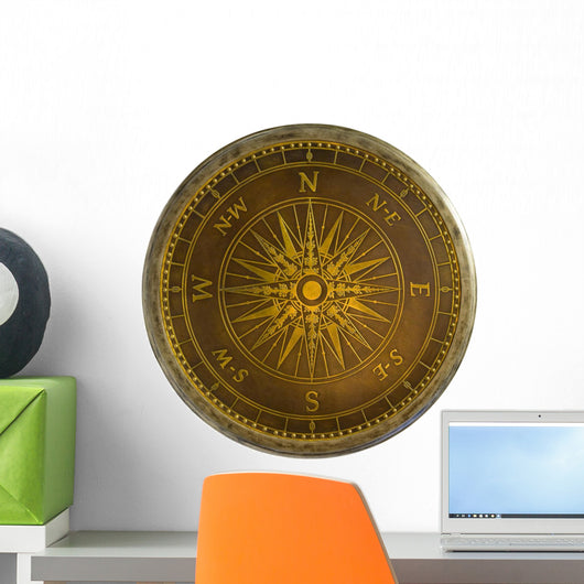 Round Antique Brass Nautical Wall Mural