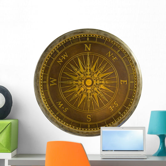 Round Antique Brass Nautical Wall Mural