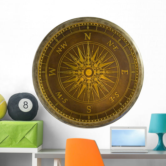 Round Antique Brass Nautical Wall Mural
