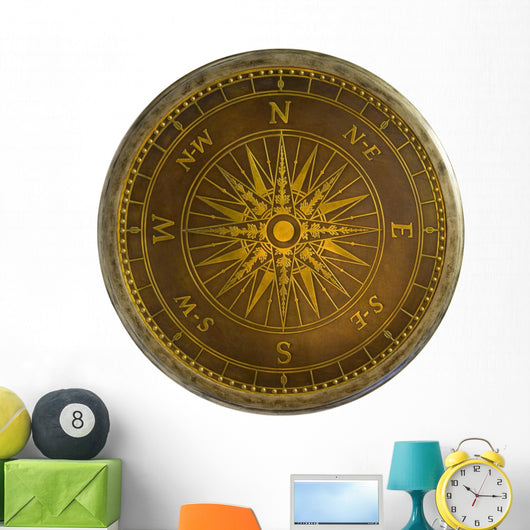 Round Antique Brass Nautical Wall Mural