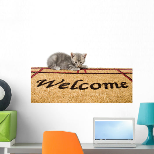 Kitten and welcome mat Wall Mural