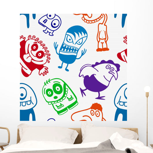 Funny Cartoon Monsters Seamless Wall Decal