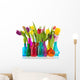 Colorful tulips in glass vases Wall Mural