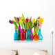 Colorful tulips in glass vases Wall Mural