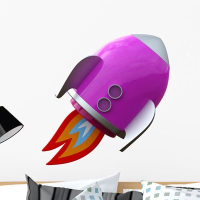 3D Illustration Cartoon Rocket shown on a wall