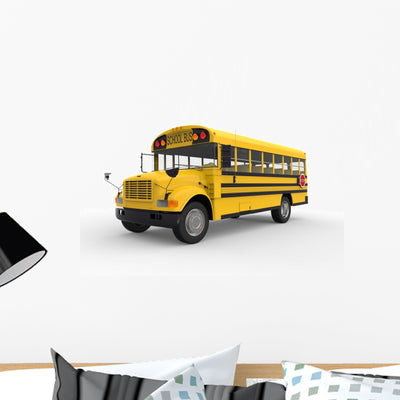 School Bus White Wall Decal shown on a wall