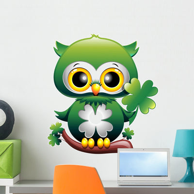Baby Owl St Patrick Wall Decal shown on a wall