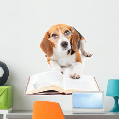 Dog Reading Book Wall Decal shown on a wall