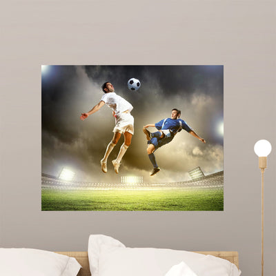 Two Football Players Striking shown on a wall