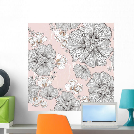 Pink Vintage Floral Wall Mural