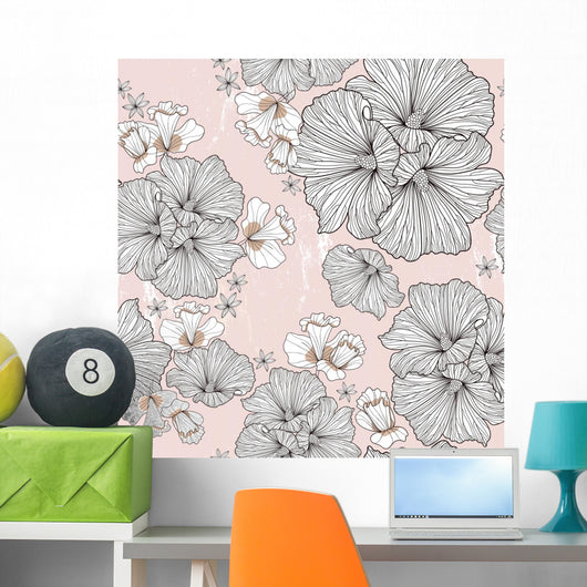 Pink Vintage Floral Wall Mural