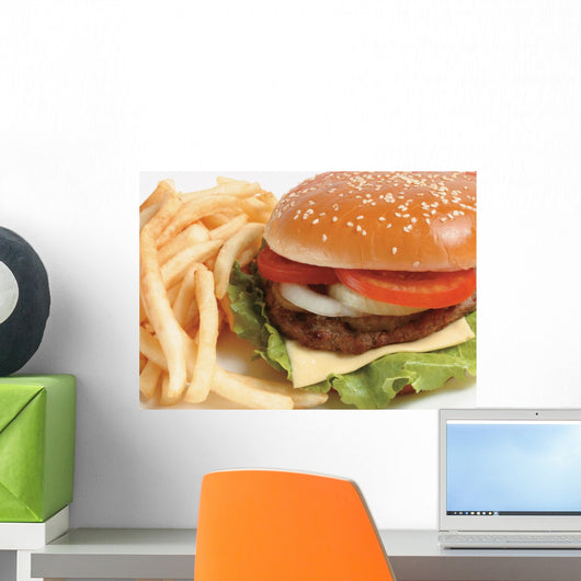 French fries and a hamburger Wall Mural