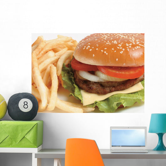French fries and a hamburger Wall Mural