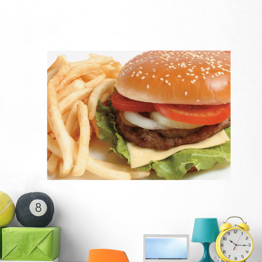 French fries and a hamburger Wall Mural