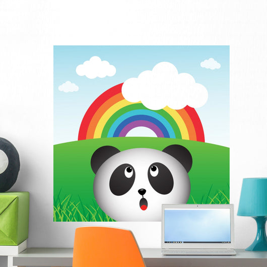 Panda with Rainbow in the Forest Wall Mural