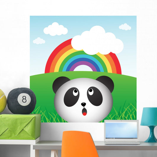 Panda with Rainbow in the Forest Wall Mural