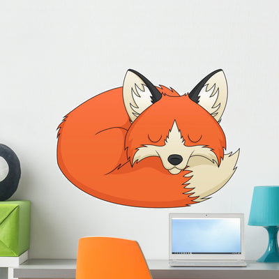 Fox Sleeping Wall Decal shown on a wall