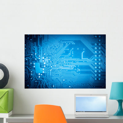 Blue Circuit Board shown on a wall