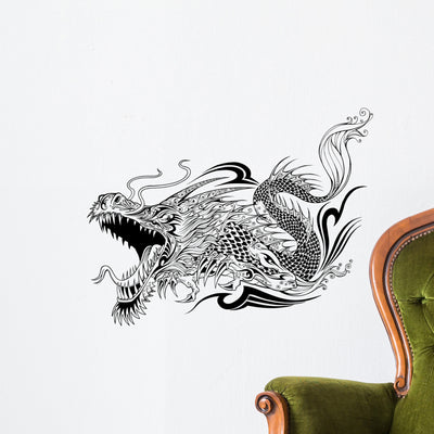 Dragon Doodle Sketch Tattoo Wall Decal shown on a wall