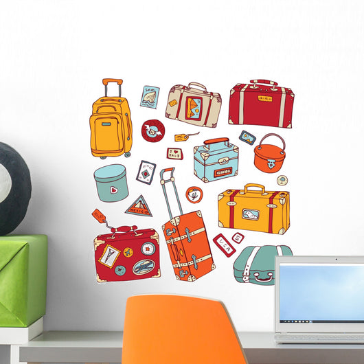 Vintage suitcases set. Travel Vector illustration. Wall Decal