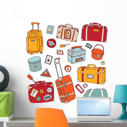 Vintage suitcases set. Travel Vector illustration. Wall Decal