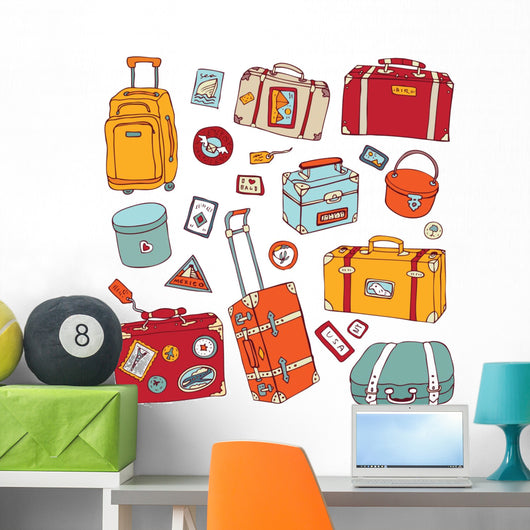 Vintage suitcases set. Travel Vector illustration. Wall Decal
