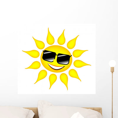 Sun with Glasses Wall Decal shown on a wall