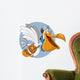 Cartoon pelican with an open big beak flying carrying a bag Wall Decal
