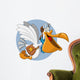 Cartoon pelican with an open big beak flying carrying a bag Wall Decal