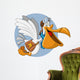 Cartoon pelican with an open big beak flying carrying a bag Wall Decal