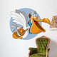 Cartoon pelican with an open big beak flying carrying a bag Wall Decal