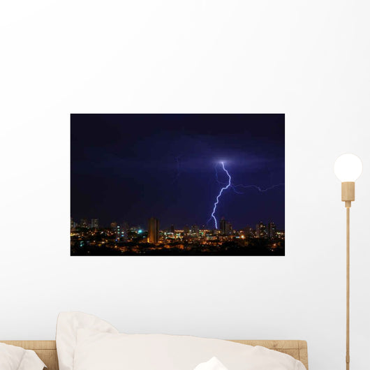 Lightning over City Wall Decal