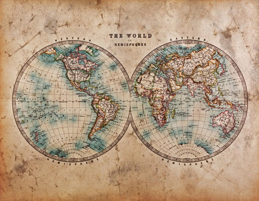 Old World Map Hemispheres