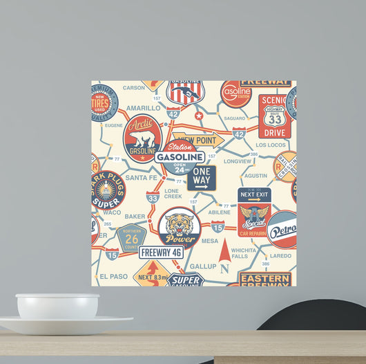 Vintage Vector Road Map Wall Decal
