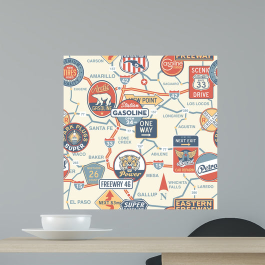 Vintage Vector Road Map Wall Decal