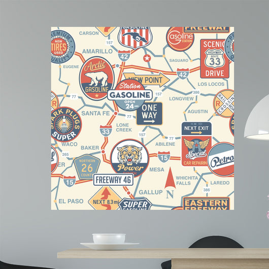 Vintage Vector Road Map Wall Decal