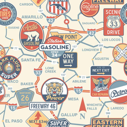 Vintage Vector Road Map Wall Decal