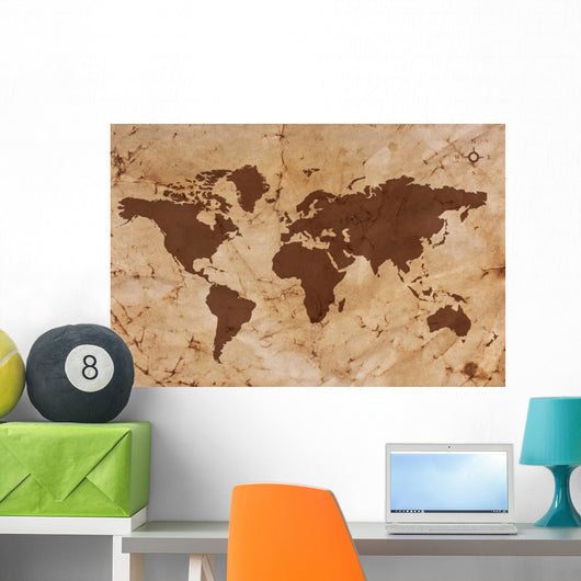 Old World map on creased and stained parchment paper Wall Mural