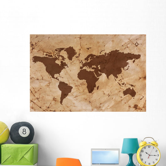 Old World map on creased and stained parchment paper Wall Mural