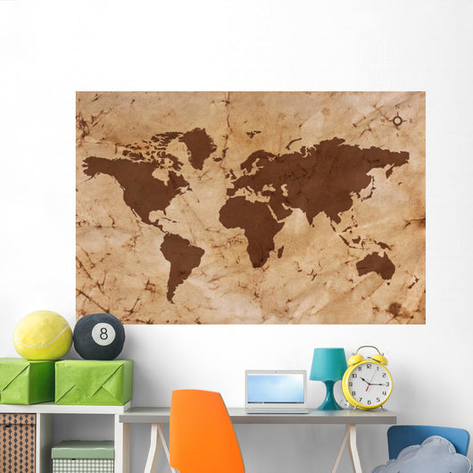 Old World map on creased and stained parchment paper Wall Mural