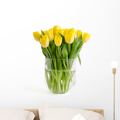Yellow Tulips Vase Wall Decal shown on a wall