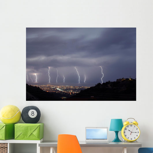 Lightning taken over Paphos 2006 Wall Mural