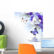 Flowers and Butterfly Blue Wall Mural