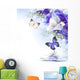 Flowers and Butterfly Blue Wall Mural
