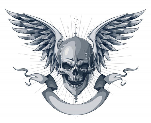 Skull With Wings and Ribbon Wall Decal